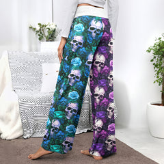 Royal Purple Skull Vines Women's High-waisted Wide Leg Pants