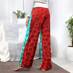 Red Velvet Skull Parade Women's High-waisted Wide Leg Pants