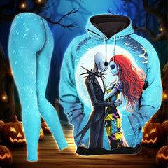 Couple Nightmare Art Combo Hoodie and Leggings - Dark and edgy matching set with skull designs for a unique and stylish look.