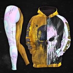 Women Hoodie and Leggings, Holographic Dual Skull Outwear Pants Outfit