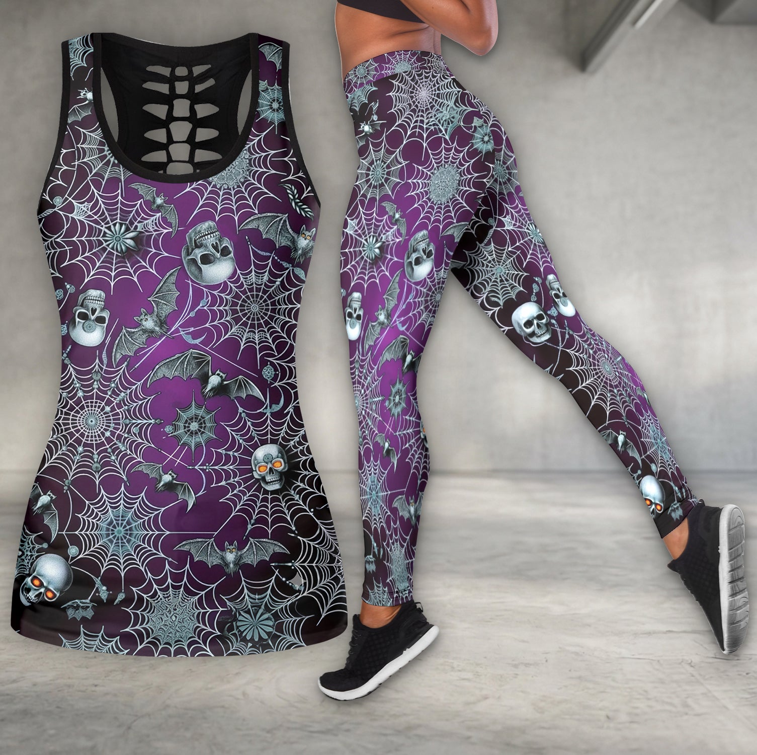 Cobweb Requiem Skull Pattern Tanktop and Leggings