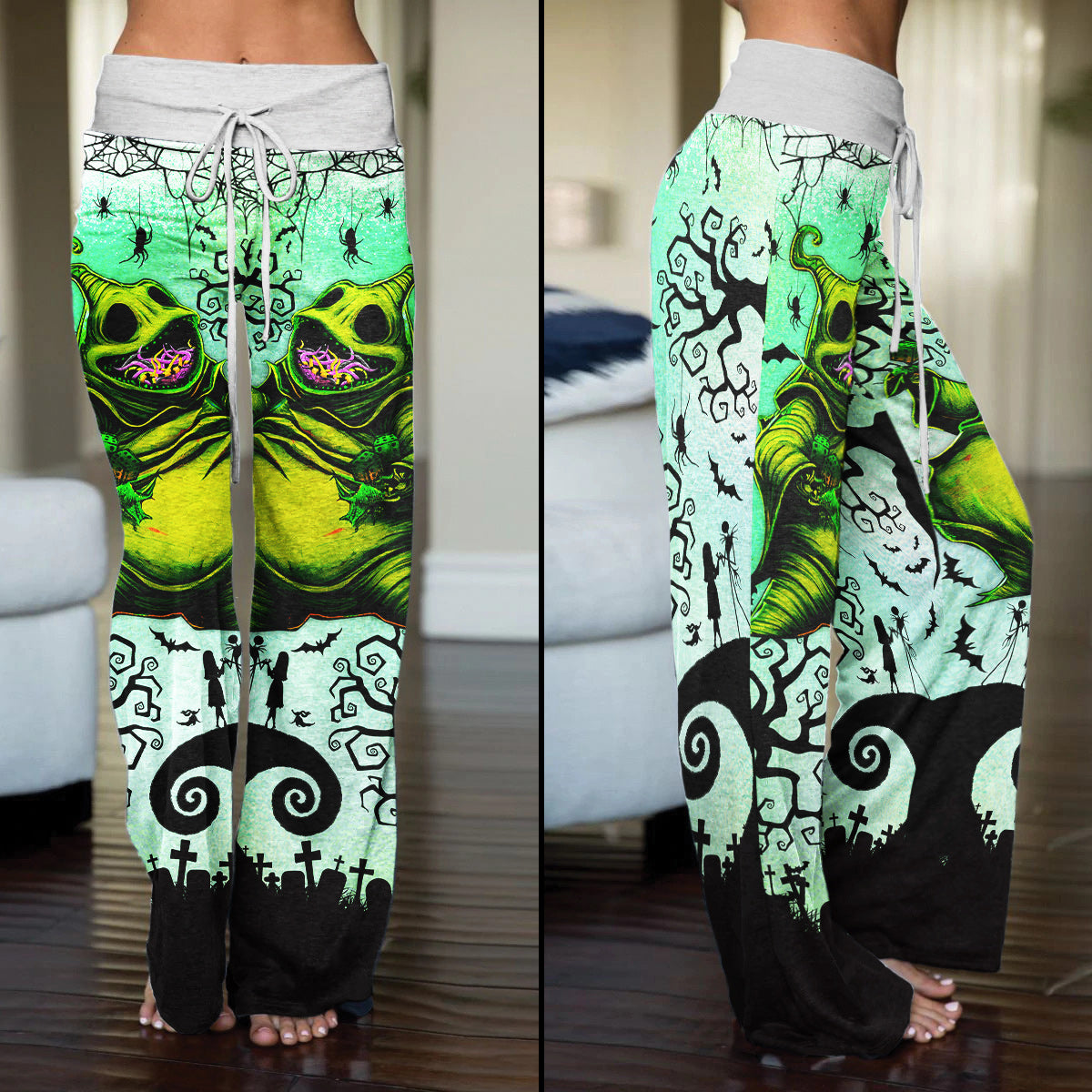 Green Nightmare Theme Art Women's High-waisted Wide Leg Pants | Wonder Skull