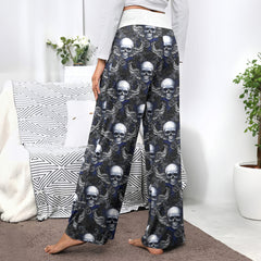 Gothic Winged Skull Damask Women's High-waisted Wide Leg Pants