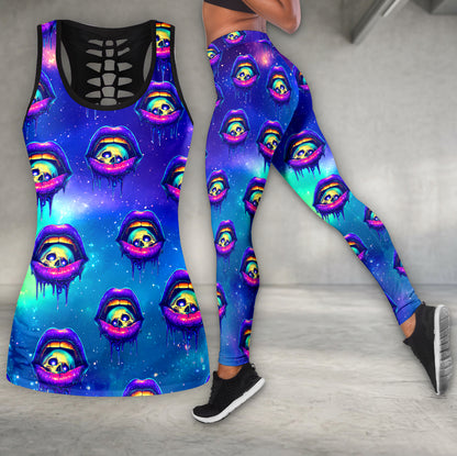 Neon Galaxy Skull Lips Tanktop and Legging