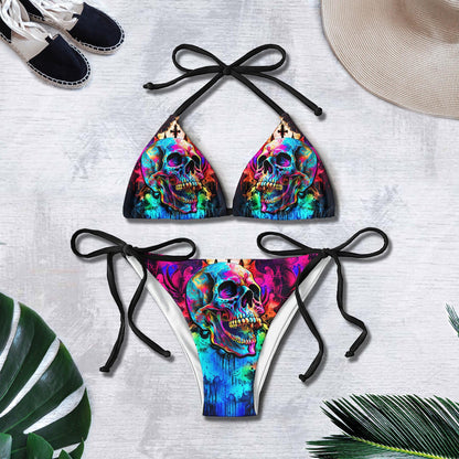 Radiant TieDye Skull Gothic Micro Triangle Bikini Swimsuit - Wonder Skull