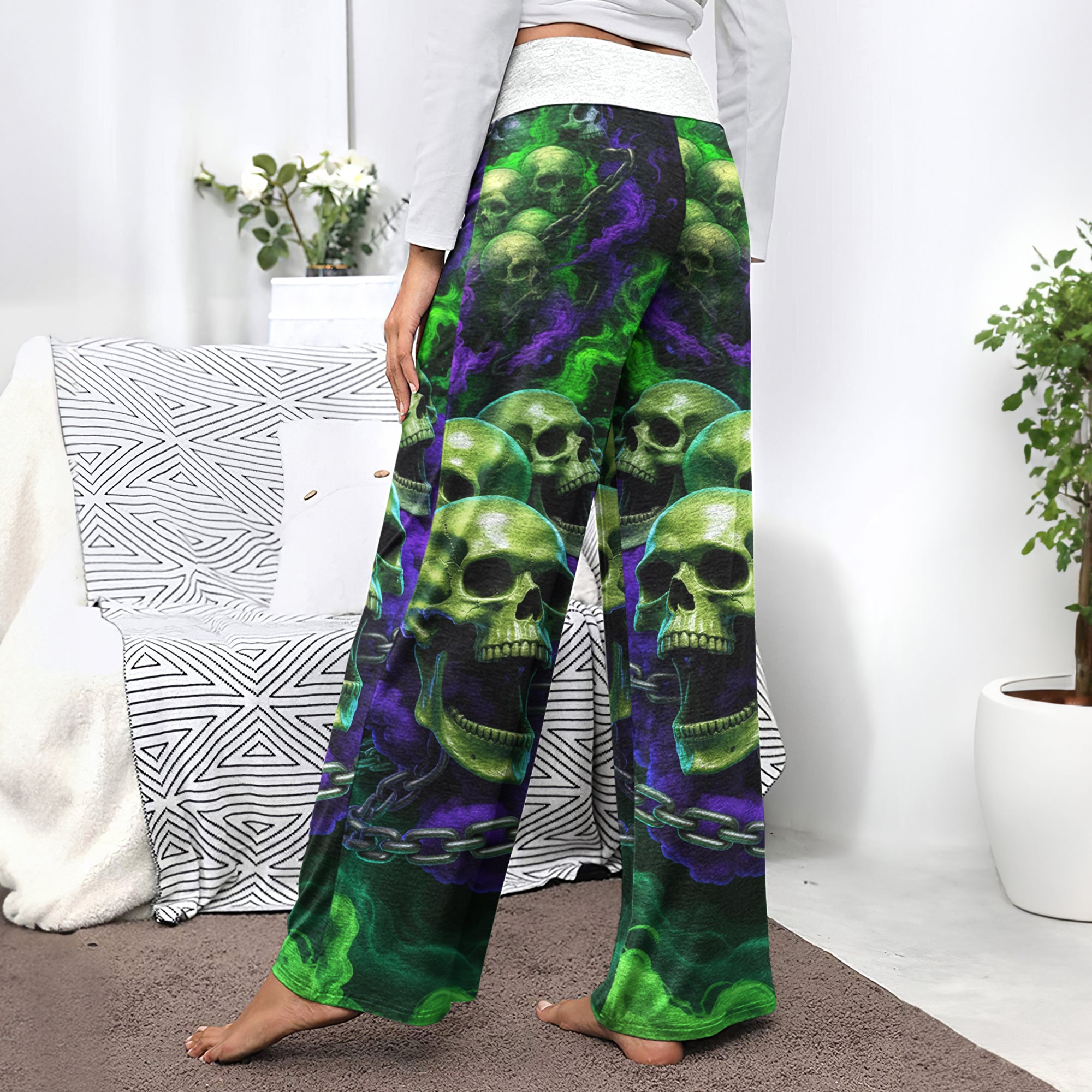 Soulbound Smoke Skull Women's High-waisted Wide Leg Pants