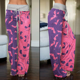 Pink Purple Halloween Skull Nightmare Women's High-waisted Wide Leg Pants | Wonder Skull