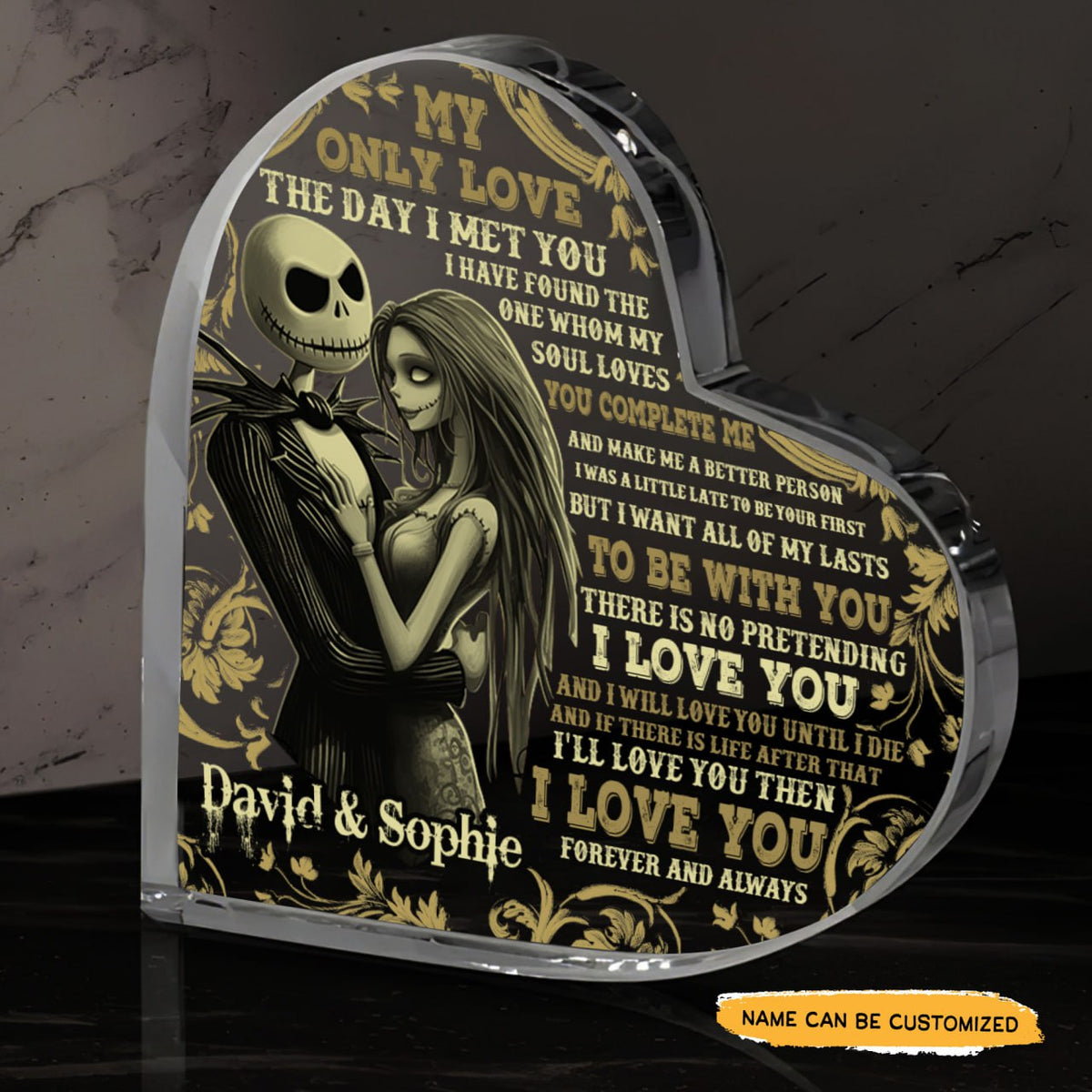 My Only Love - Customized Skull Couple Crystal Heart Anniversary Gifts
