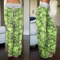 Green Baby Skull Women's High-waisted Wide Leg Pants | Wonder Skull