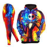Fire Ice Nightmare Theme Combo Hoodie and Leggings - Dark and edgy matching set with skull designs for a unique and stylish look.