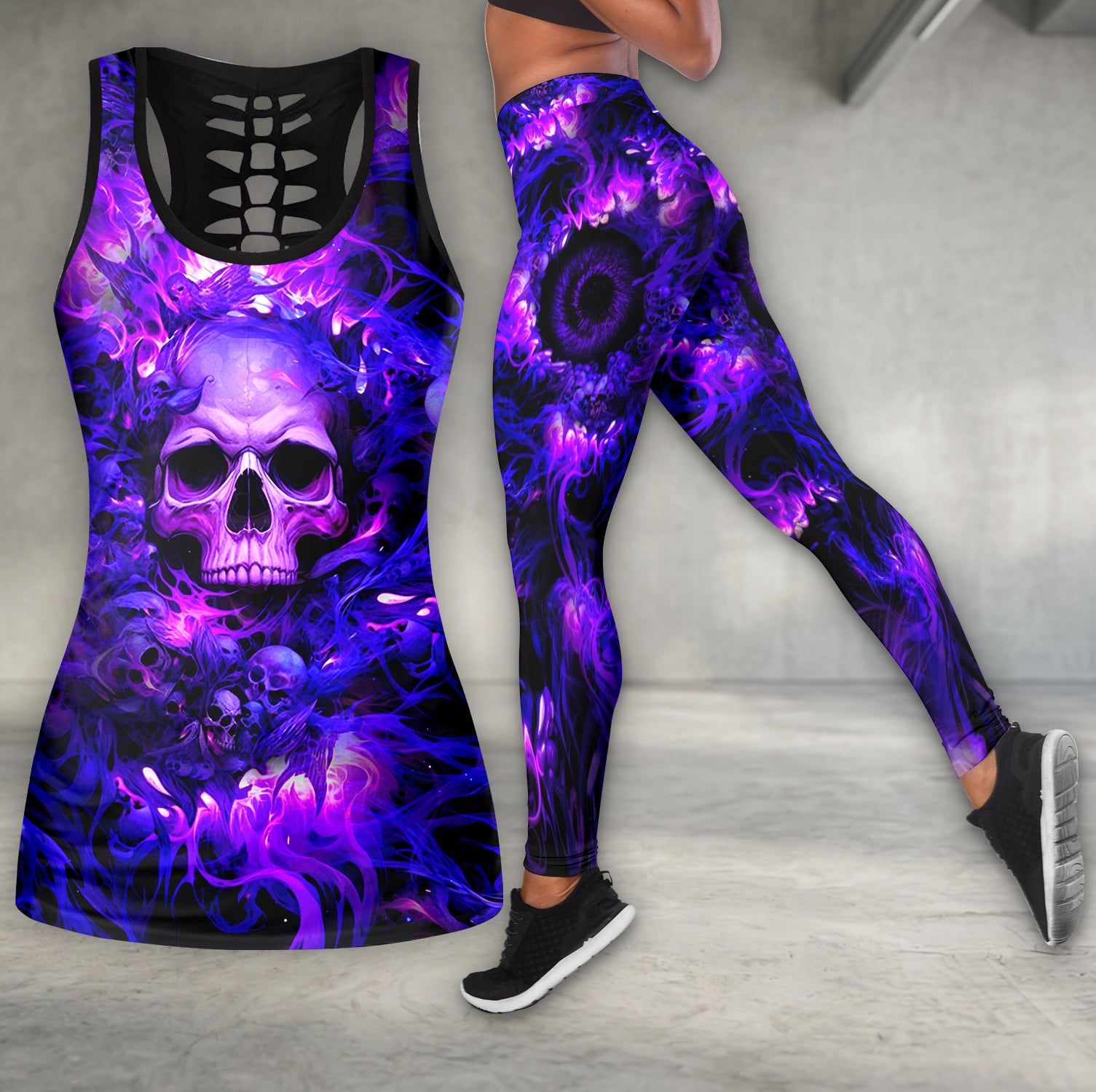 Purple Flame Skull Power Tanktop and Leggings