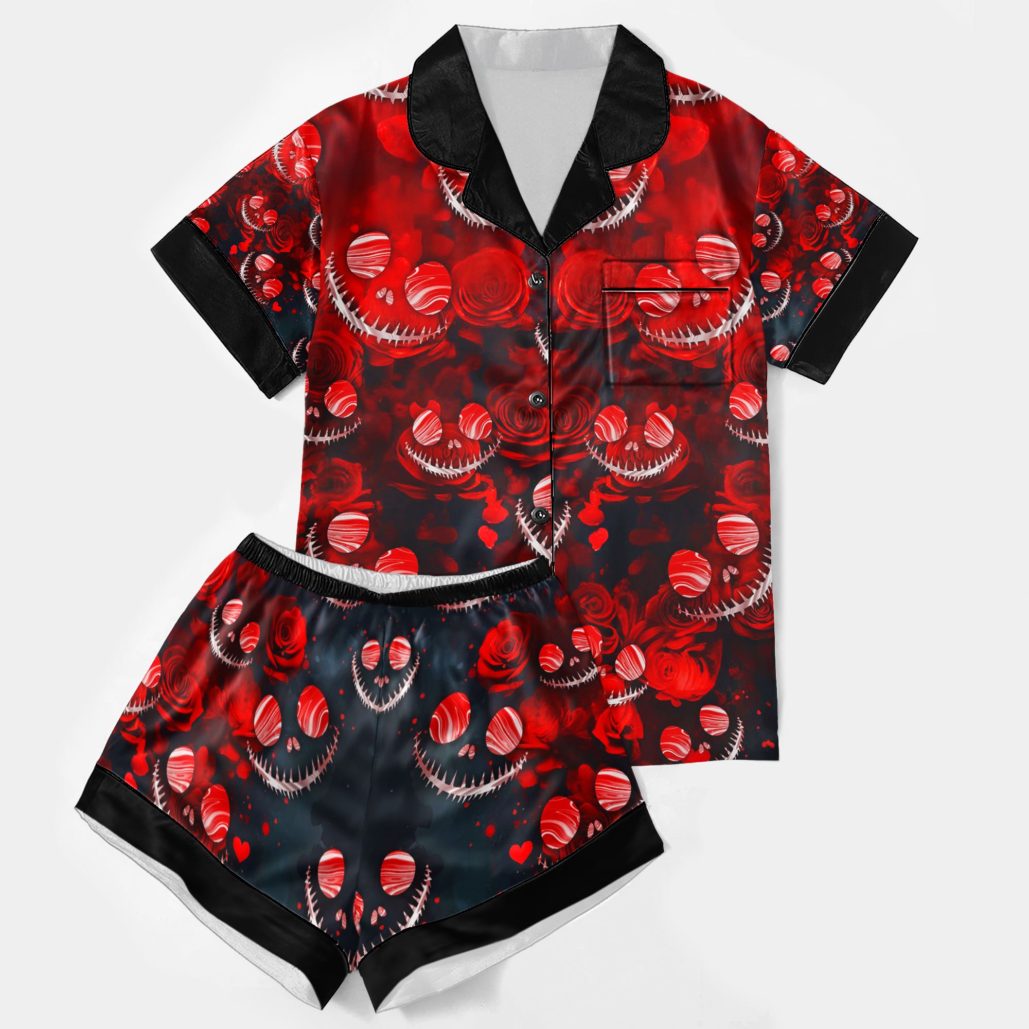 Red Face Scary Pattern Women's Pajama Sets Top Sleeve & Short Bottom