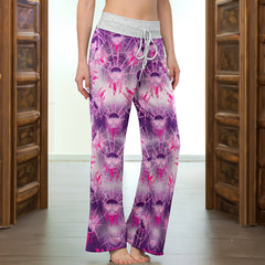 Pink Heart Skull Web Women's High-waisted Wide Leg Pants