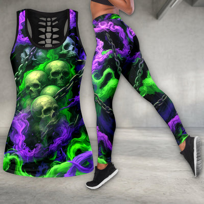 Neon Flaming Skull Art Tanktop and Leggings