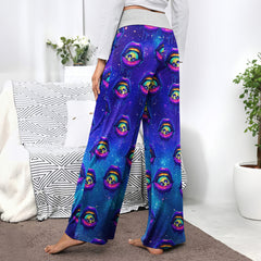 Neon Skull Lip Pattern Women's High-waisted Wide Leg Pants