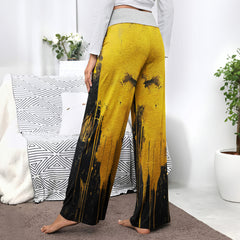 Yellow Abstract Scary Skull Women's High-waisted Wide Leg Pants | Wonder Skull