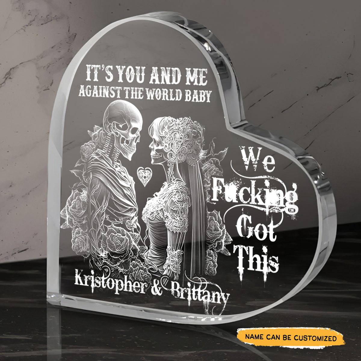 We Got This - Customized Skull Couple Crystal Heart Anniversary Gifts