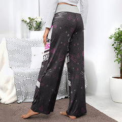 Pink Skeleton Art Pattern Lip Pattern Women's High-waisted Wide Leg Pants