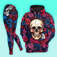 Women Hoodie and Leggings, Pastel Skull Garden Outwear Pants Outfit