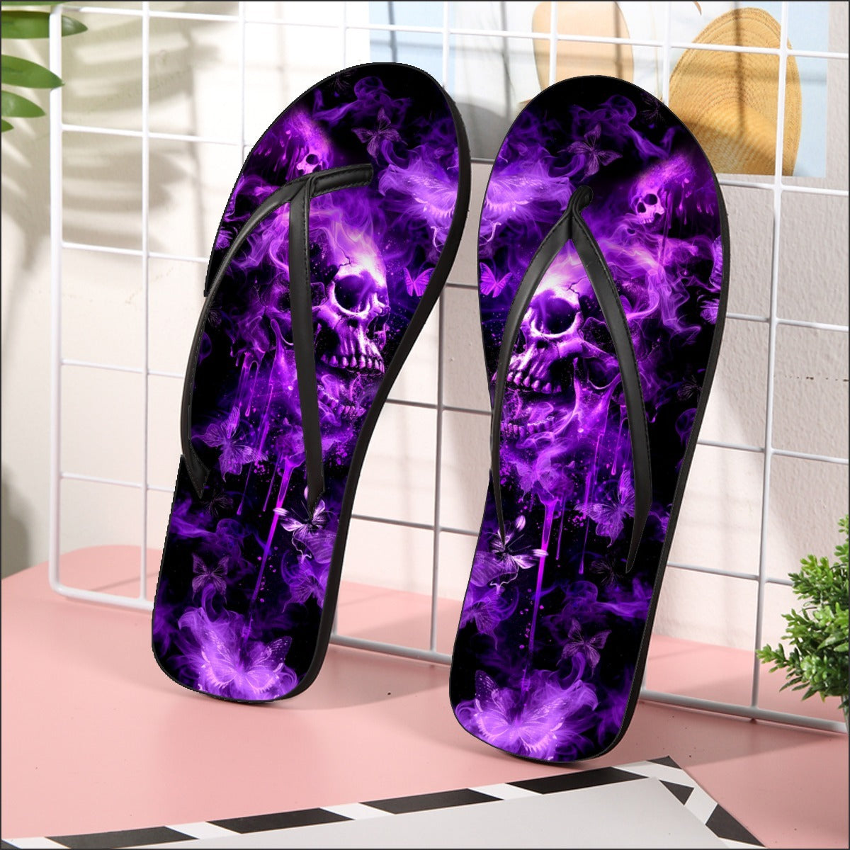 Image of a pair of beach flip flops with a sleek design, featuring a comfortable yoga mat footbed, non-slip sole, and water-friendly materials. Perfect for summer outings, beach walks, and casual occasions.