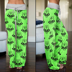 Green Baby Devil Art Women's High-waisted Wide Leg Pants | Wonder Skull