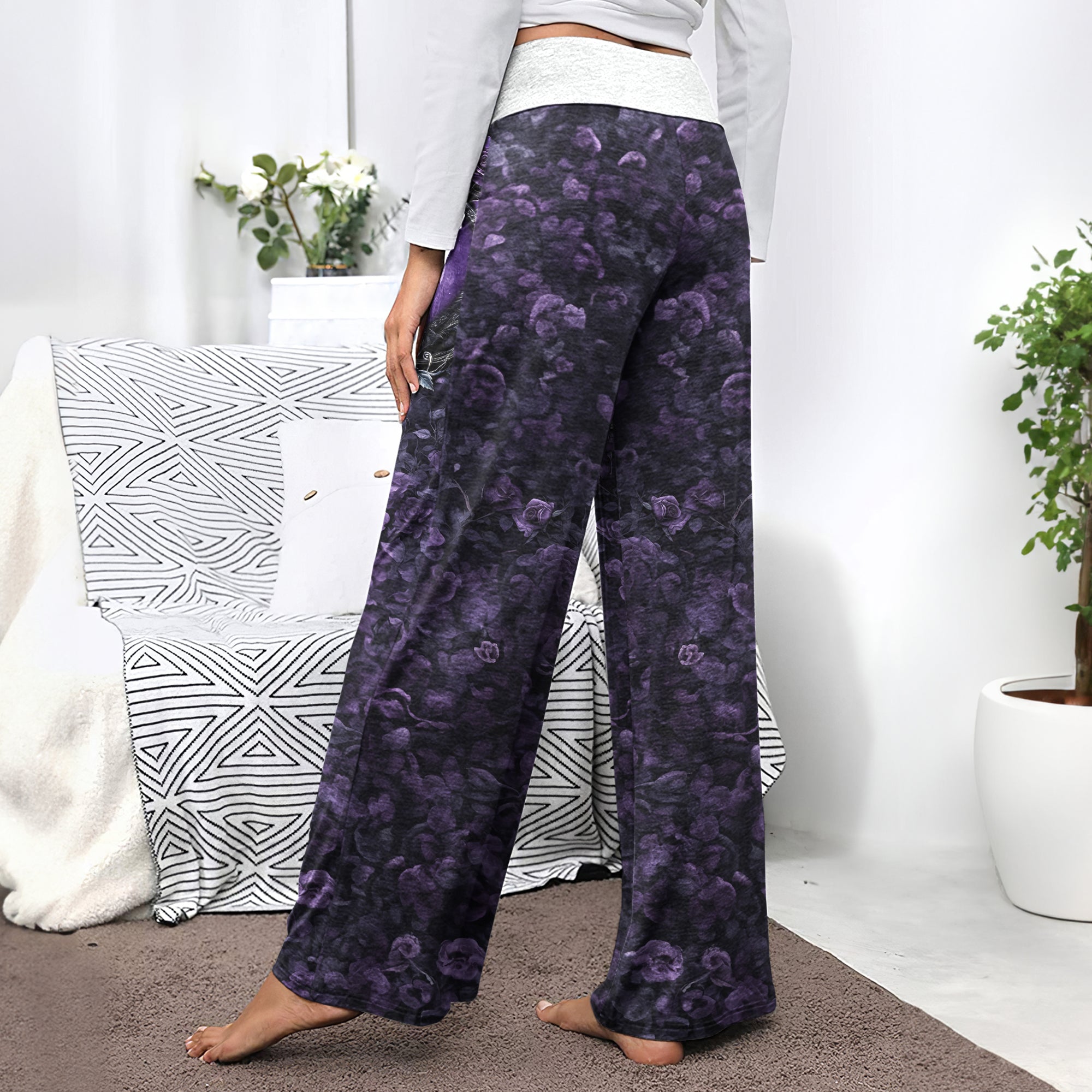 Purple Couple Moon Women's High-waisted Wide Leg Pants
