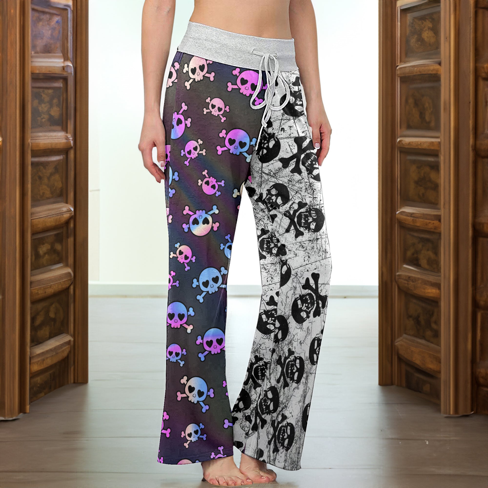Retro Grunge & Pastel Skull Women's High-waisted Wide Leg Pants