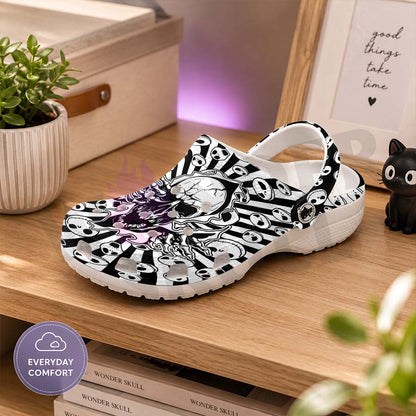 Wonder Skull Lightweight Clog Sandals are designed for all-day comfort. Featuring breathable ventilation holes, a cushioned footbed, and a pivoting heel strap, these versatile unisex clogs are perfect for use at home, outdoors, or at work — whatever your profession may be.
