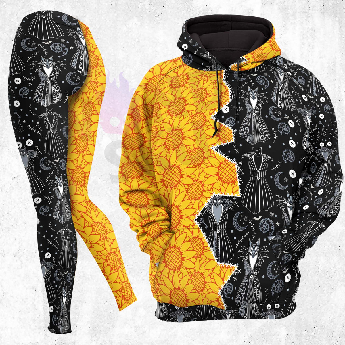 Women Hoodie and Leggings, Golden Blooms & Gothic Couture Outwear Pants Outfit