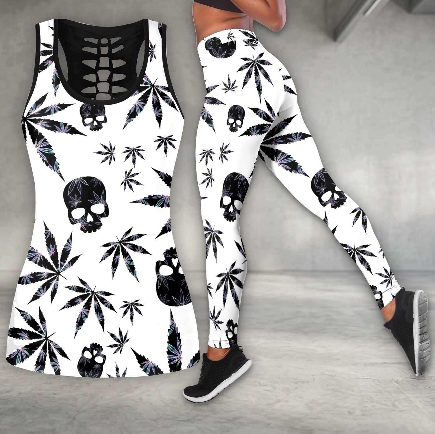 Dark Skull Mosaic Pattern Tanktop and Legging