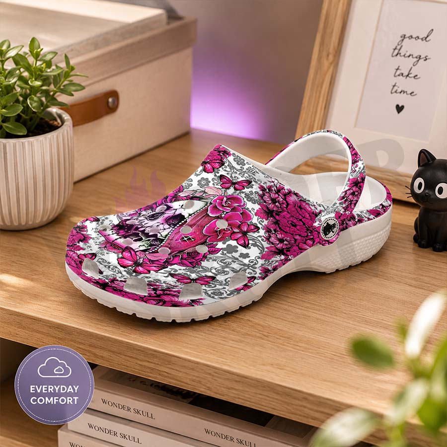 Wonder Skull Lightweight Clog Sandals are designed for all-day comfort. Featuring breathable ventilation holes, a cushioned footbed, and a pivoting heel strap, these versatile unisex clogs are perfect for use at home, outdoors, or at work — whatever your profession may be.