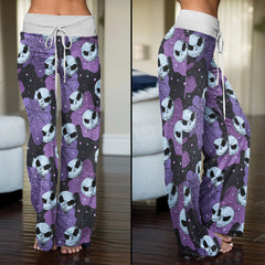 Purple Nightmare Silk Spider Women's High-waisted Wide Leg Pants | Wonder Skull