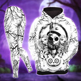 White Nightmare Theme Combo Hoodie and Leggings - Dark and edgy matching set with skull designs for a unique and stylish look