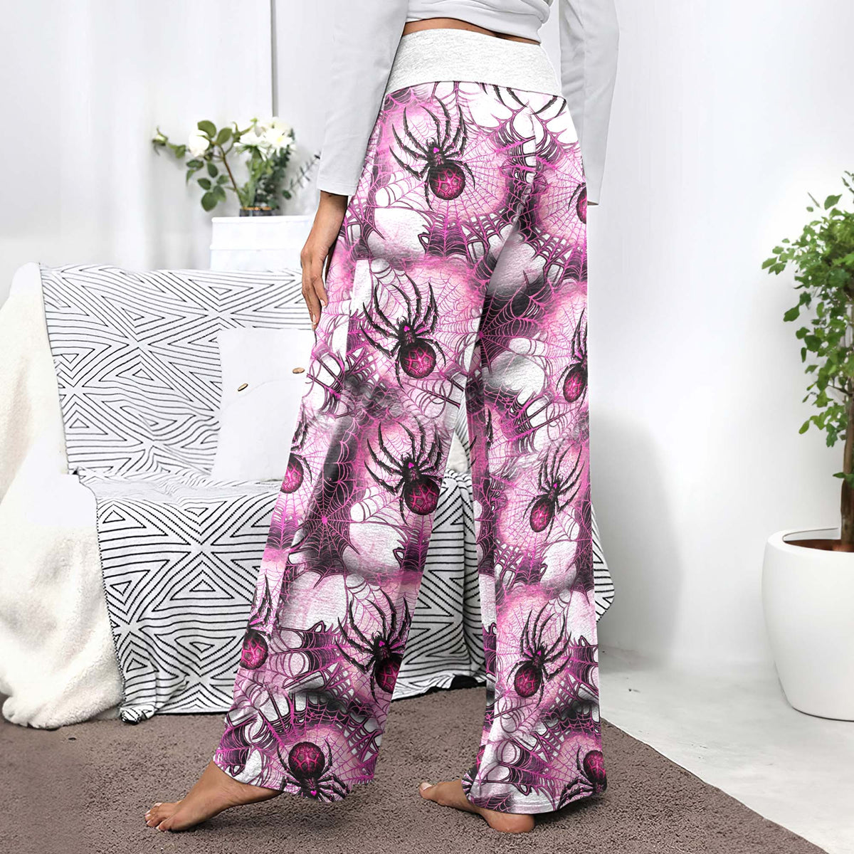 Pink Web Spiderverse Women's High-waisted Wide Leg Pants