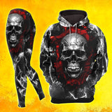 Skull Silver Thunder Art Combo Hoodie and Leggings - Dark and edgy matching set with skull designs for a unique and stylish look
