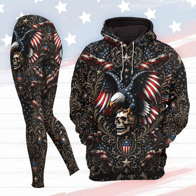 Women Hoodie and Leggings, Rebel Eagle Patriotic Crest Outwear Pants Outfit