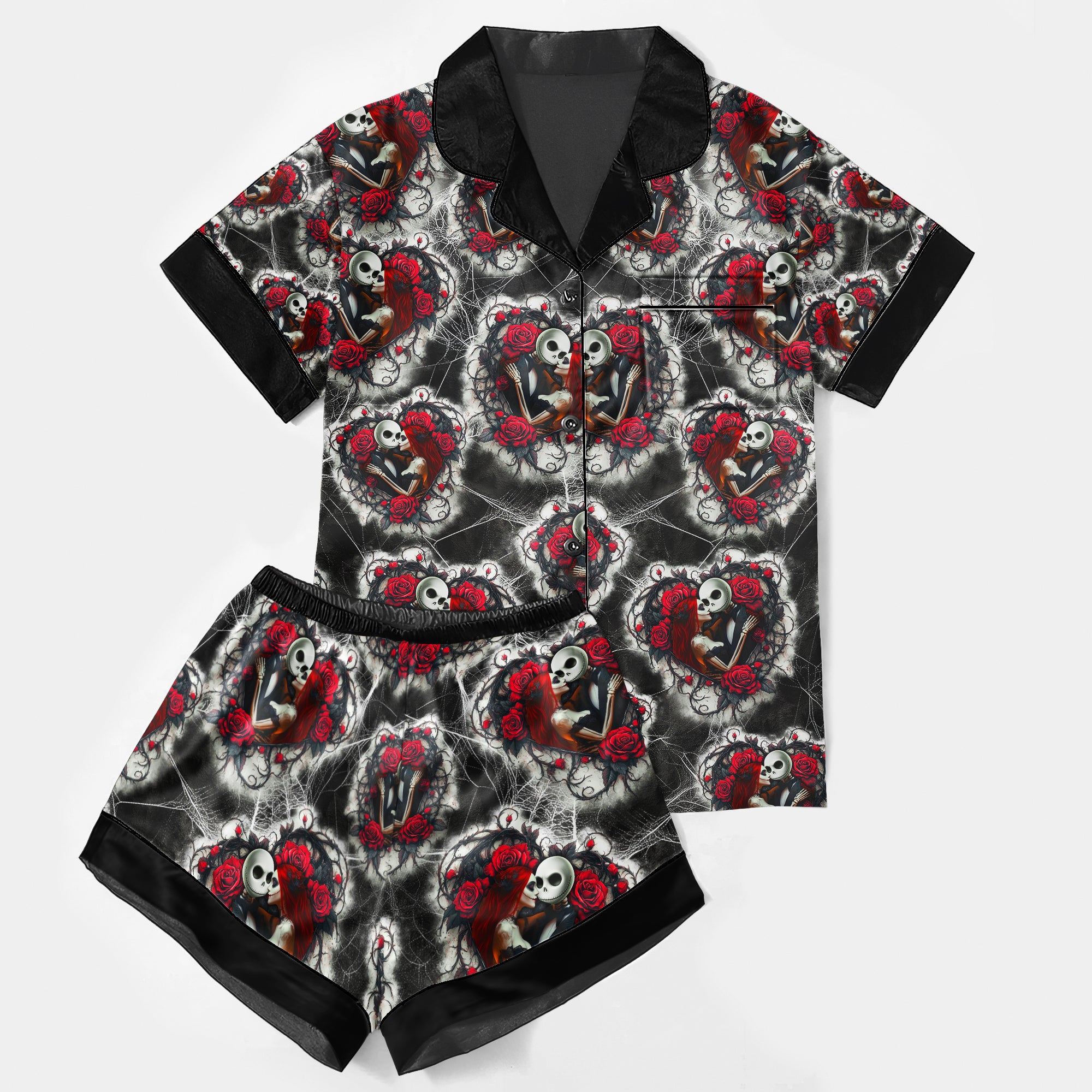 Couple Night Moon Pattern Women's Pajama Sets Top Sleeve & Short Bottom