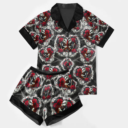 Couple Night Moon Pattern Women's Pajama Sets Top Sleeve & Short Bottom