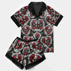 Couple Night Moon Pattern Women's Pajama Sets Top Sleeve & Short Bottom