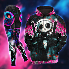 Women Hoodie and Leggings, Pink Skeleton Nightmare Outwear Pants Outfit