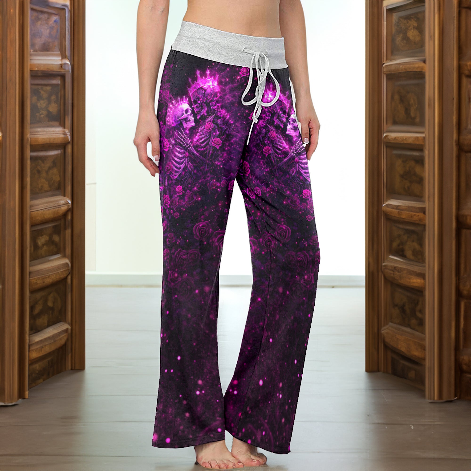 Eternal Purple Rose Skeleton Women's High-waisted Wide Leg Pants
