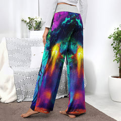 Colorful Nightamre Artwork Women's High-waisted Wide Leg Pants