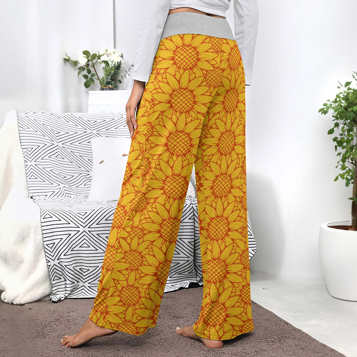 Vibrant Yellow Sunflower Women's High-waisted Wide Leg Pants