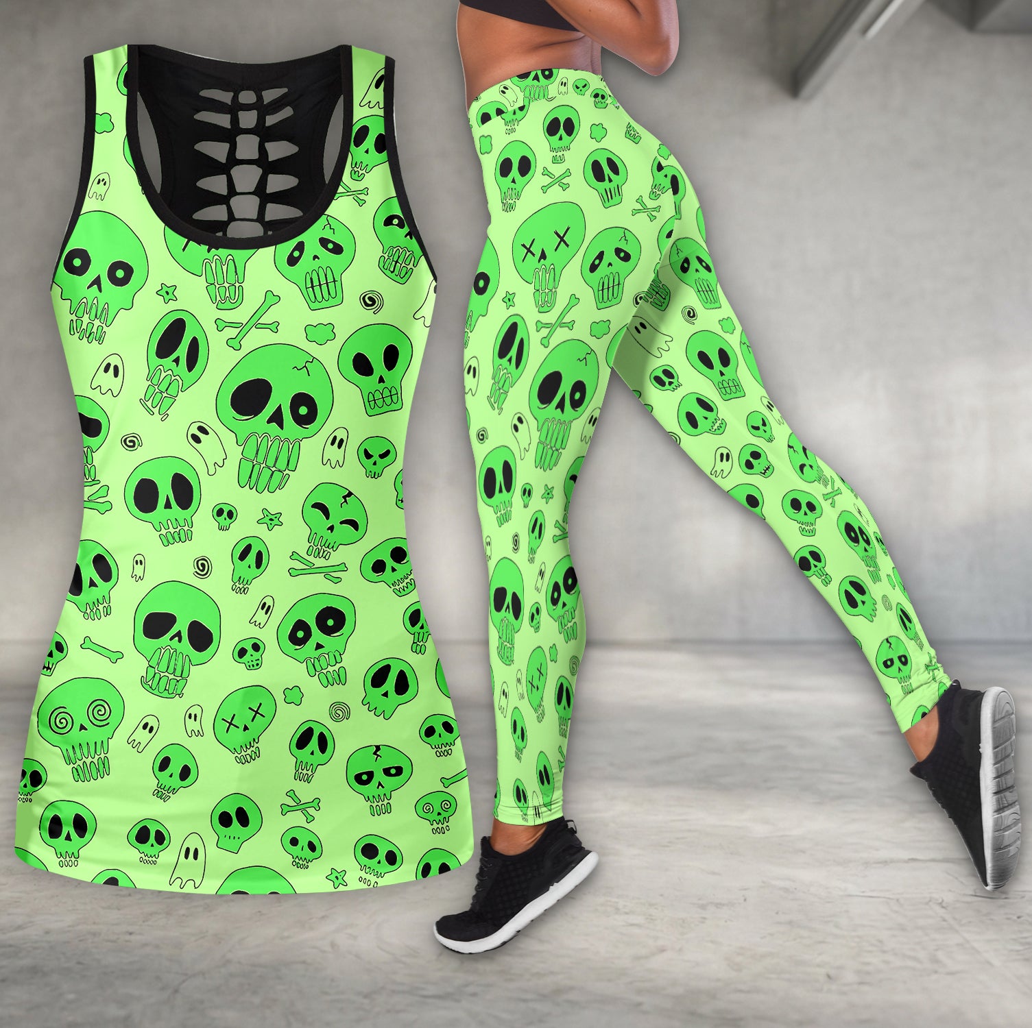 Acid Skull Doodle Pattern Tanktop and Leggings