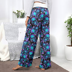 Midnight Royal Skull Rose Women's High-waisted Wide Leg Pants
