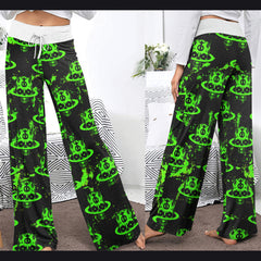 Dark Green Devil Art Women's High-waisted Wide Leg Pants | Wonder Skull