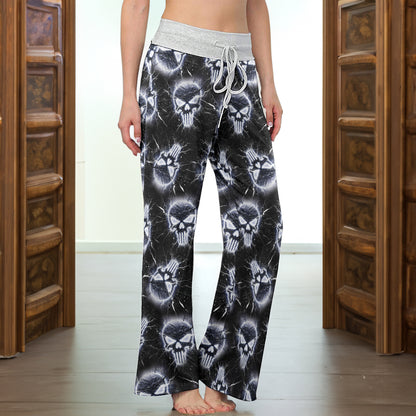 Neon Storm Skeleton Head Women's High-waisted Wide Leg Pants