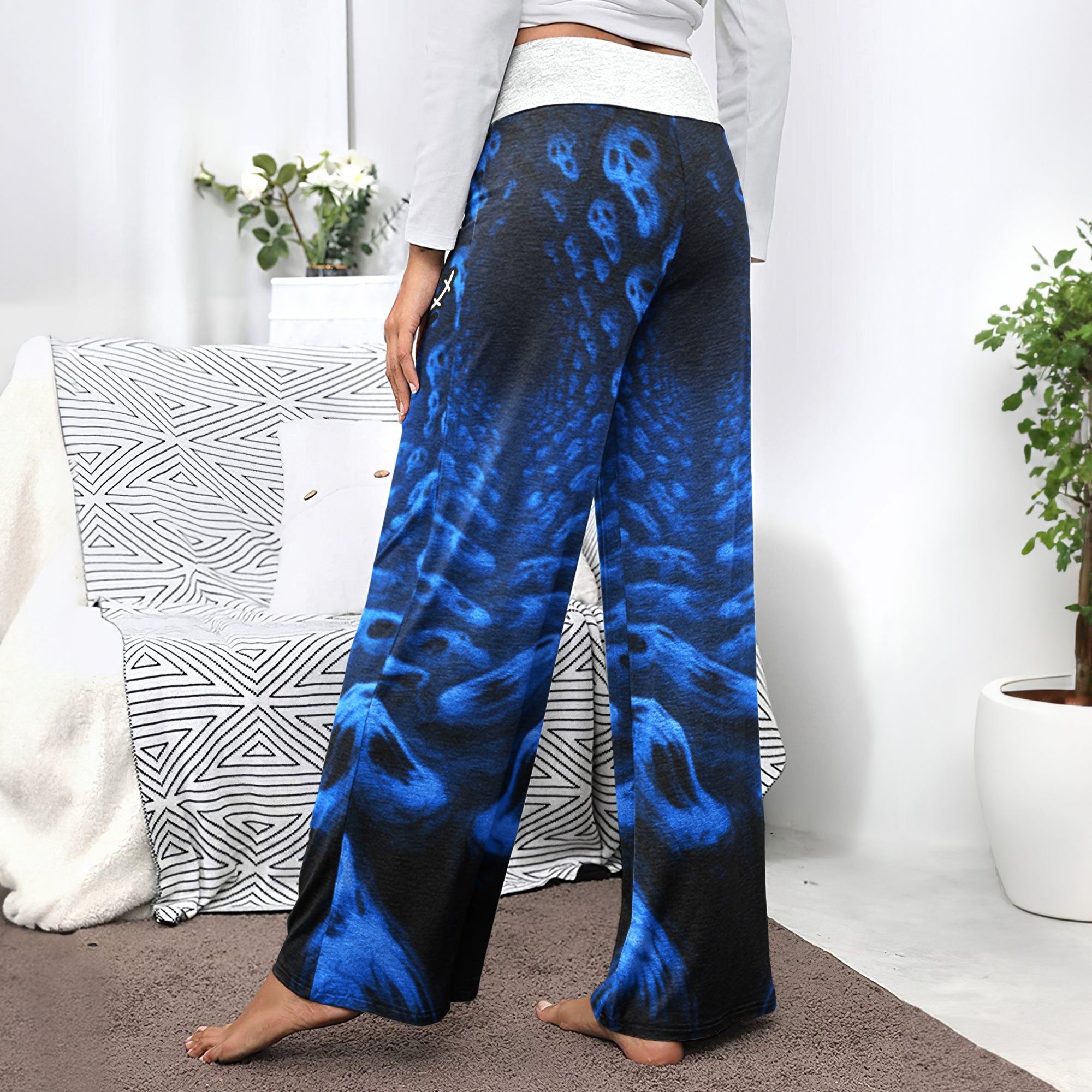Infinite Blue Skull Art Women's High-waisted Wide Leg Pants