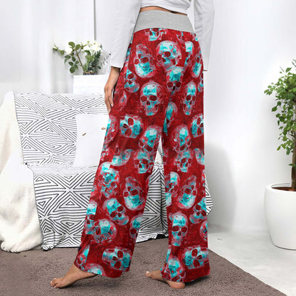 Neon Skull Crimson Chrome Women's High-waisted Wide Leg Pants