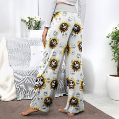 Flower Nightamre Patttern Women's High-waisted Wide Leg Pants